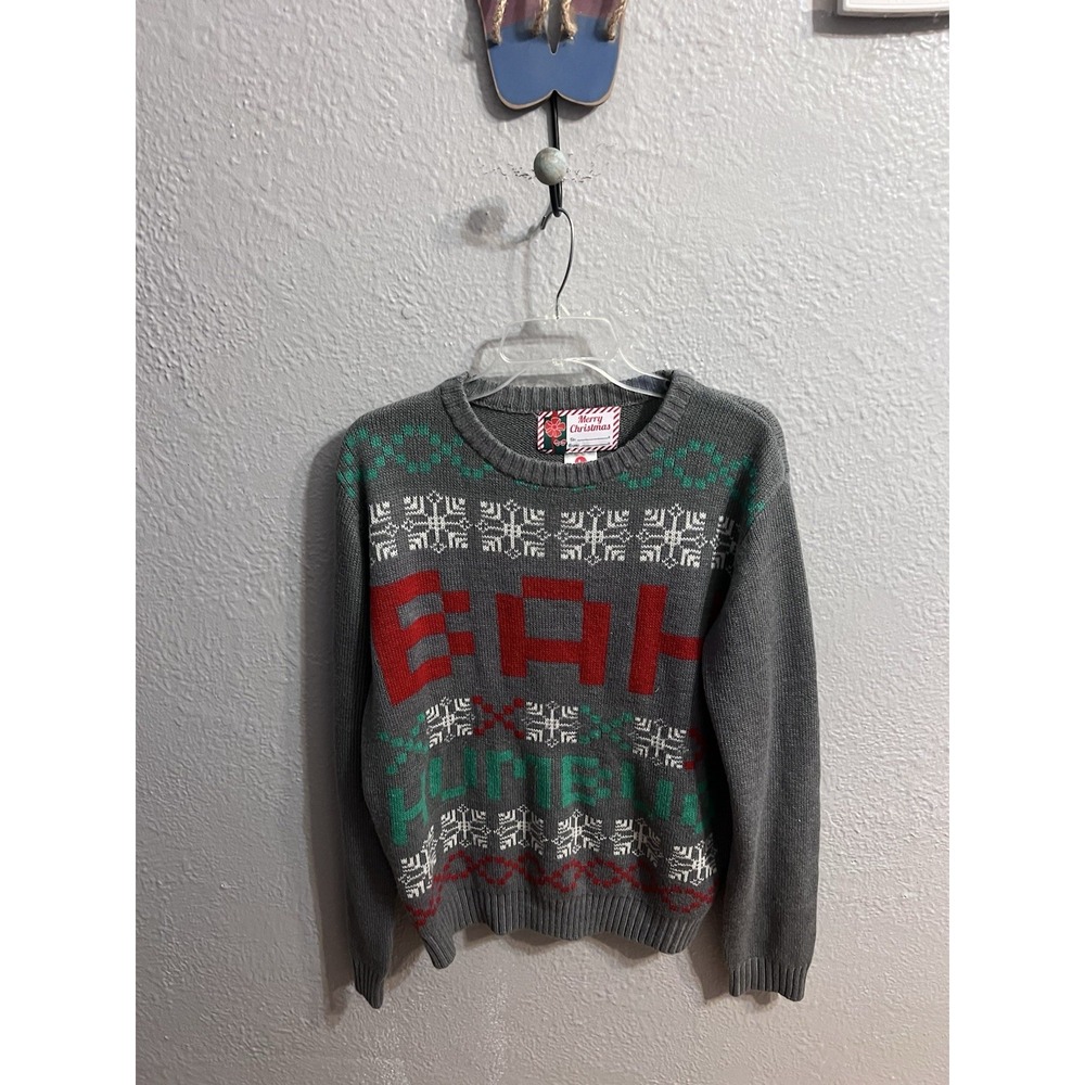 Christmas Sweater‎ Men Gray  Bah Humbug Ugly Size Large